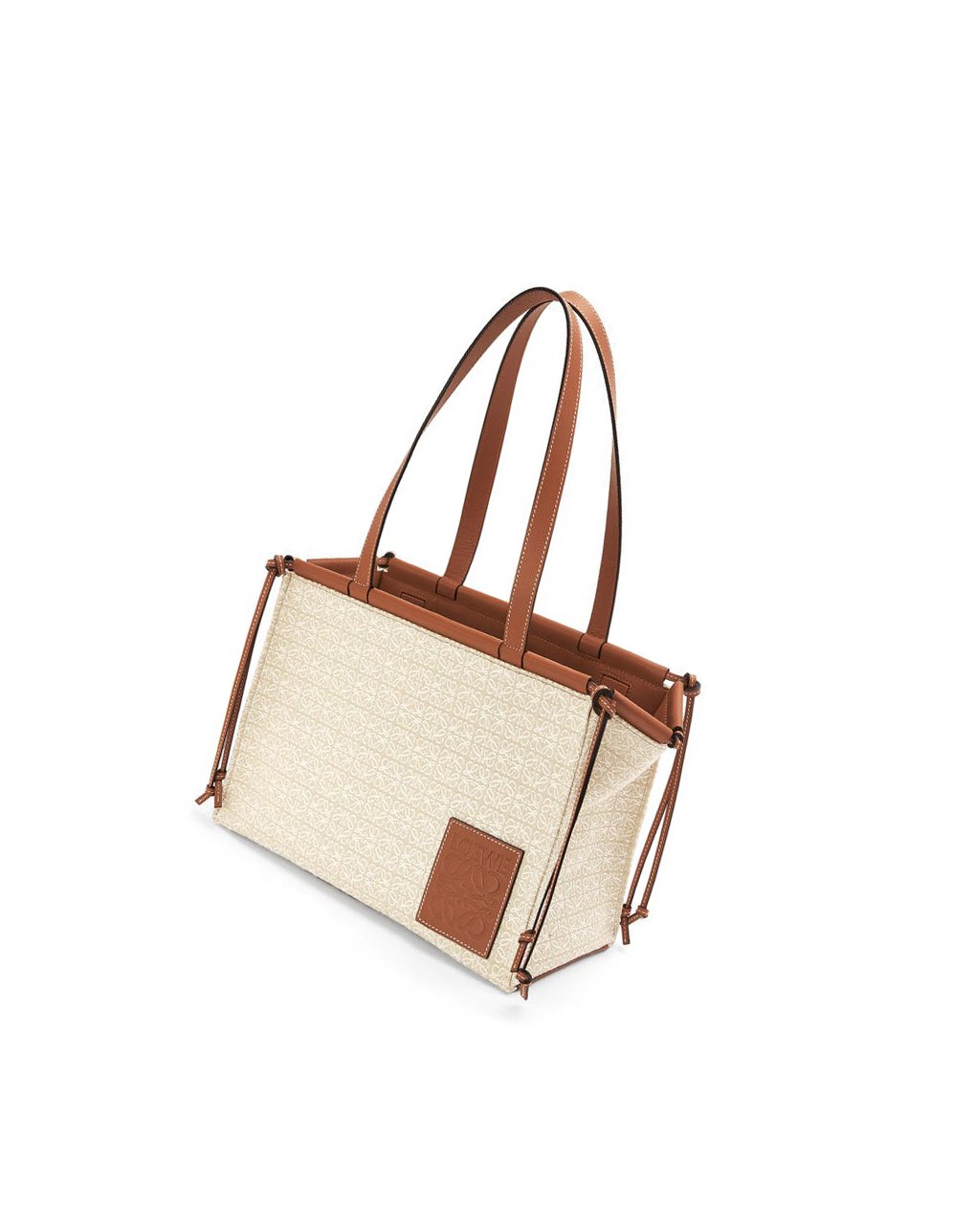 Loewe Small Cushion Tote in Anagram jacquard and calfskin Ecru / Tan | 0853GWBCX