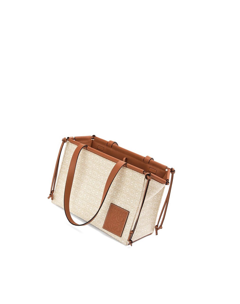 Loewe Small Cushion Tote in Anagram jacquard and calfskin Ecru / Tan | 0853GWBCX