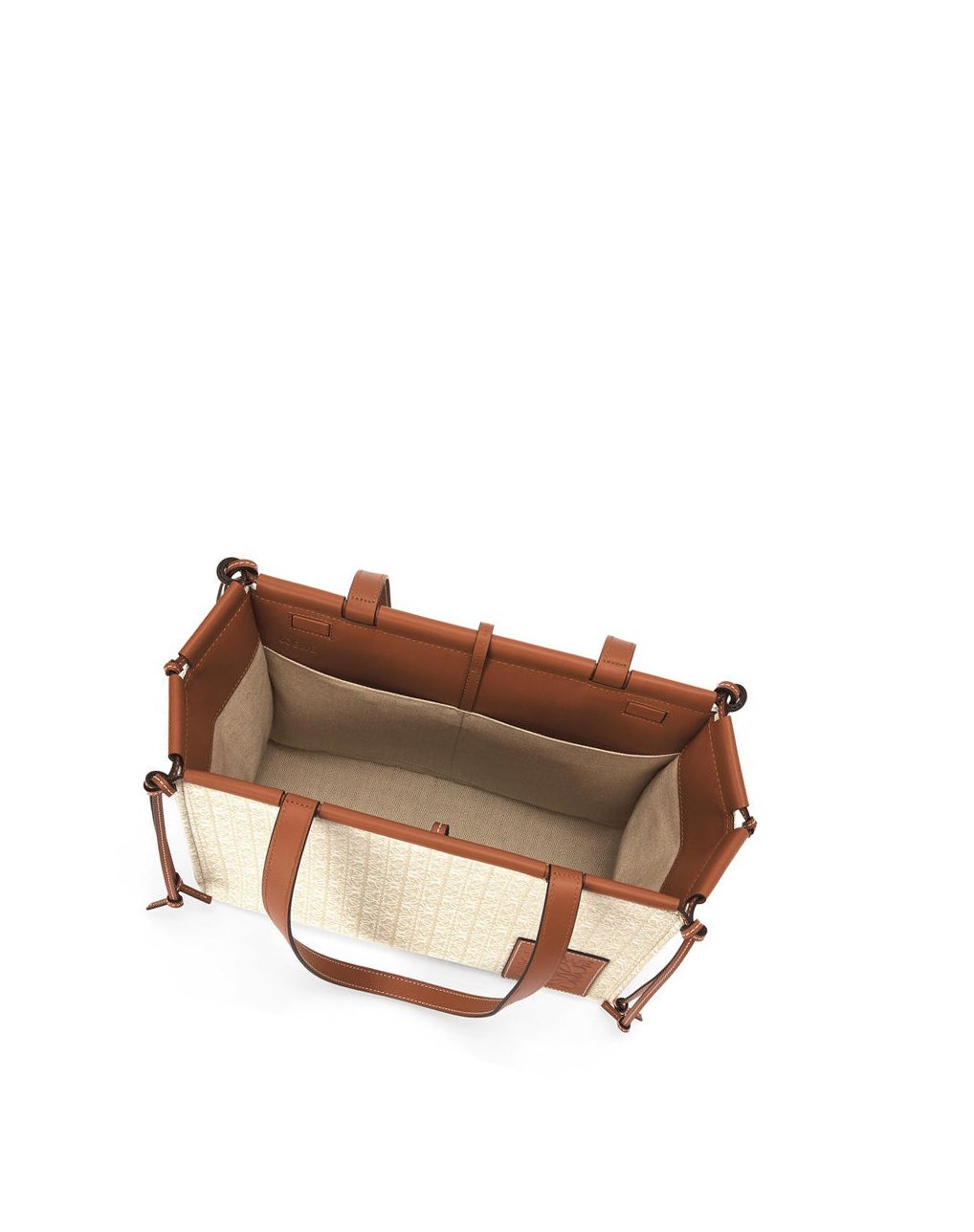 Loewe Small Cushion Tote in Anagram jacquard and calfskin Ecru / Tan | 0853GWBCX