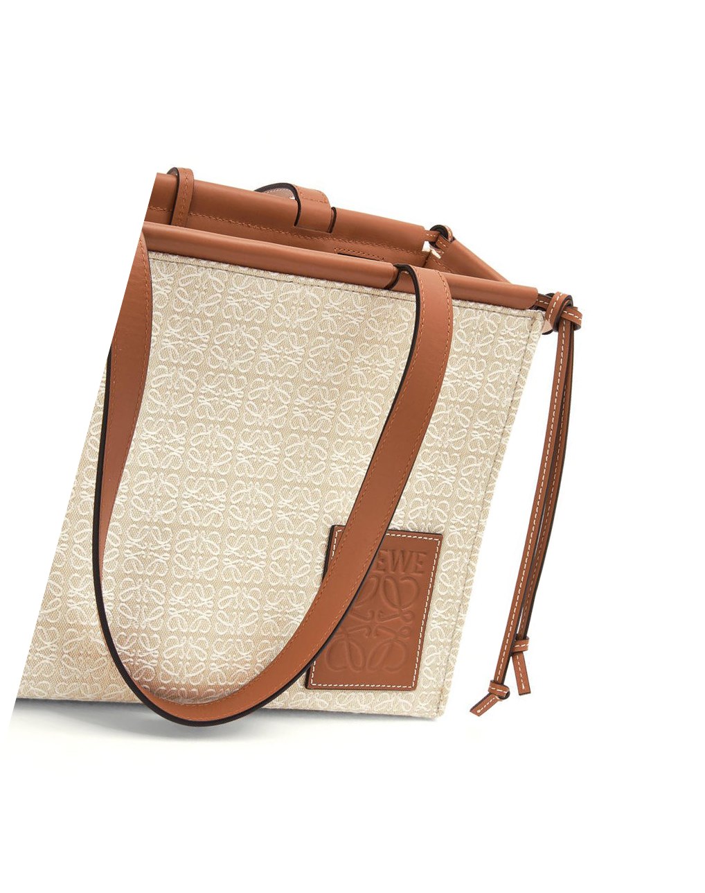 Loewe Small Cushion Tote in Anagram jacquard and calfskin Ecru / Tan | 0853GWBCX