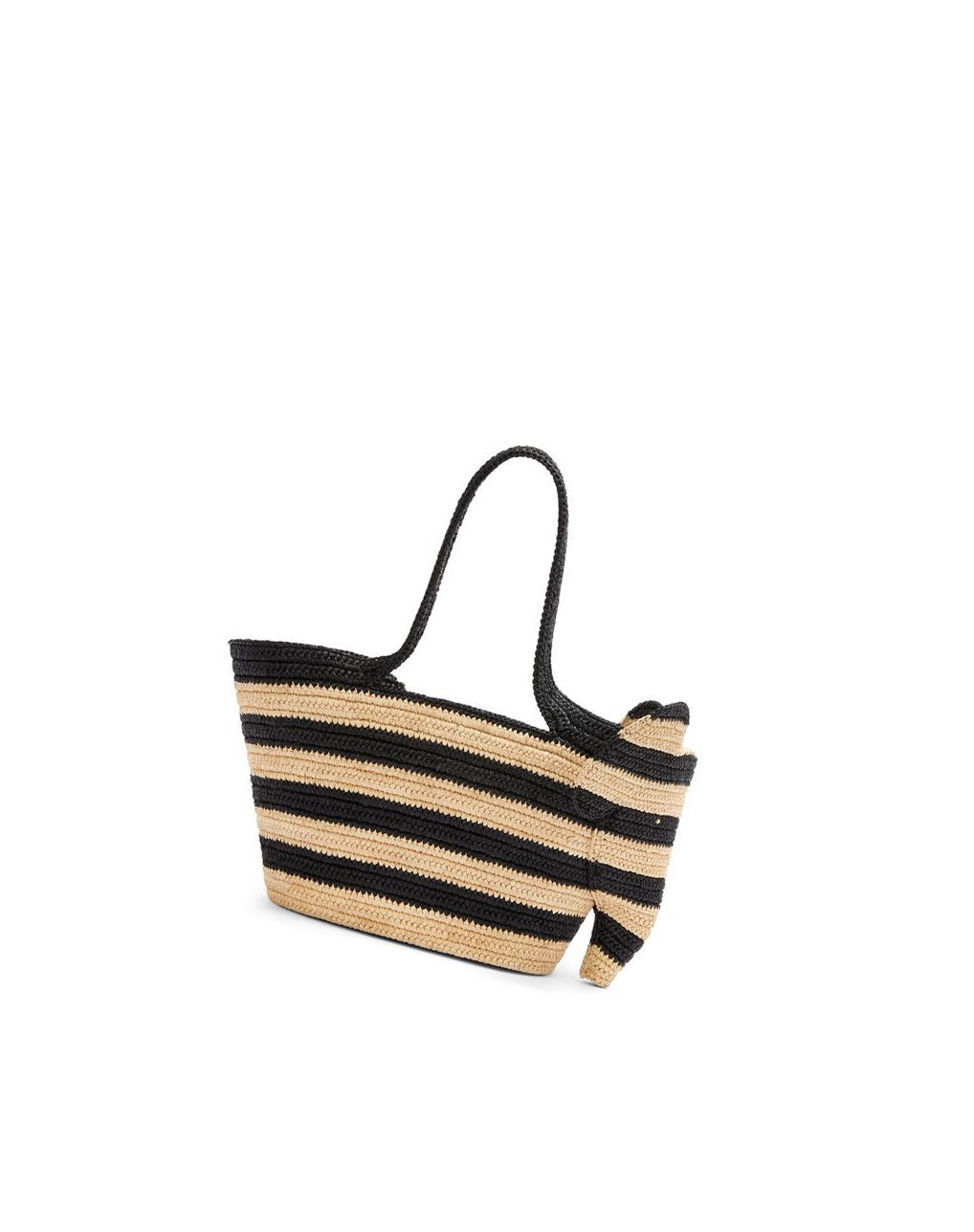 Loewe Small Elephant Basket bag in striped raffia and calfskin Noir | 0368BXRWC