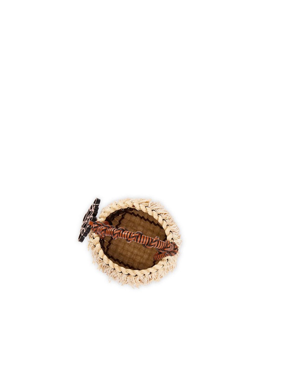 Loewe Small Frayed Bucket bag in raffia and calfskin Natural / Tan | 2507IBVWD