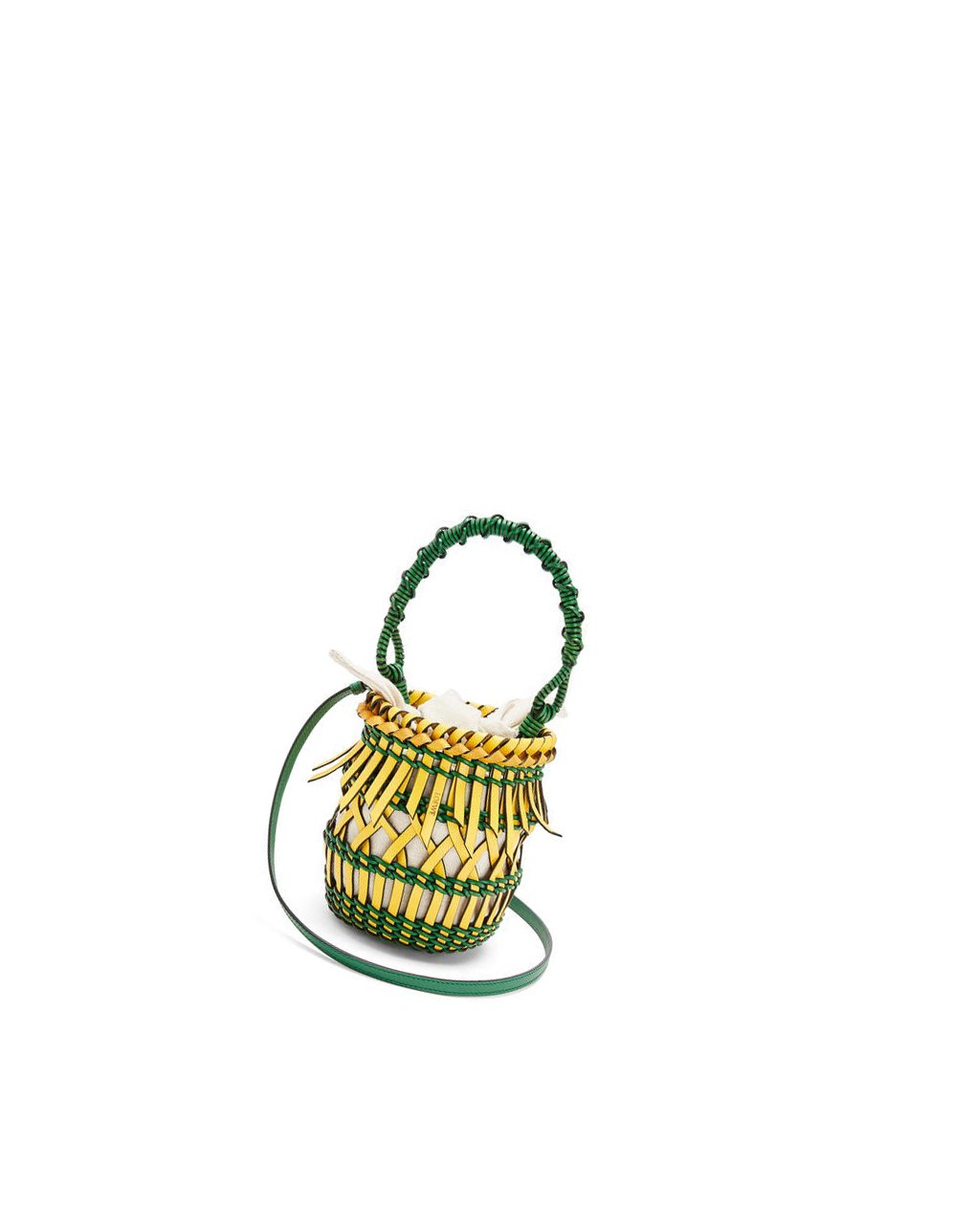 Loewe Small Fringes Bucket bag in calfskin Jaune Vert | 1425SCVXZ