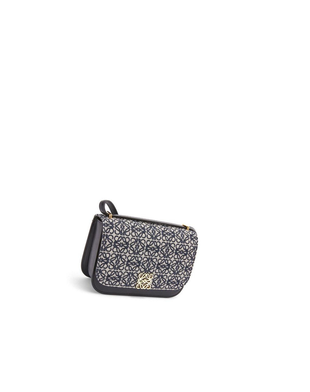 Loewe Small Goya bag in Anagram jacquard and calfskin Bleu Marine Noir | 0253EKZIG