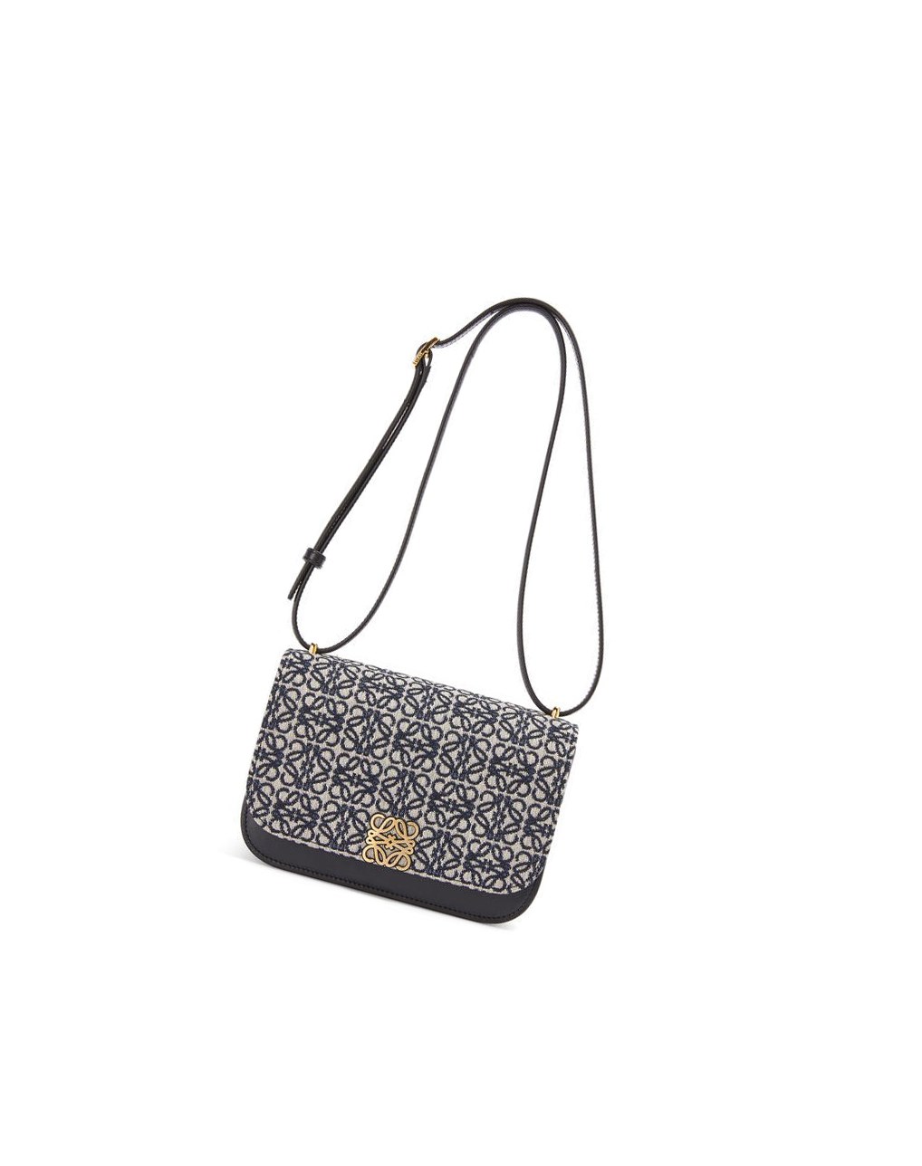 Loewe Small Goya bag in Anagram jacquard and calfskin Bleu Marine Noir | 0253EKZIG