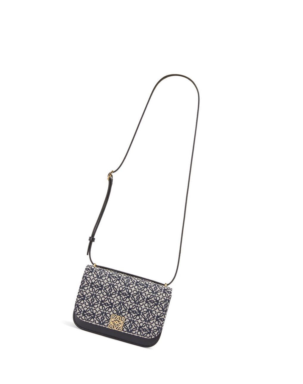 Loewe Small Goya bag in Anagram jacquard and calfskin Bleu Marine Noir | 0253EKZIG