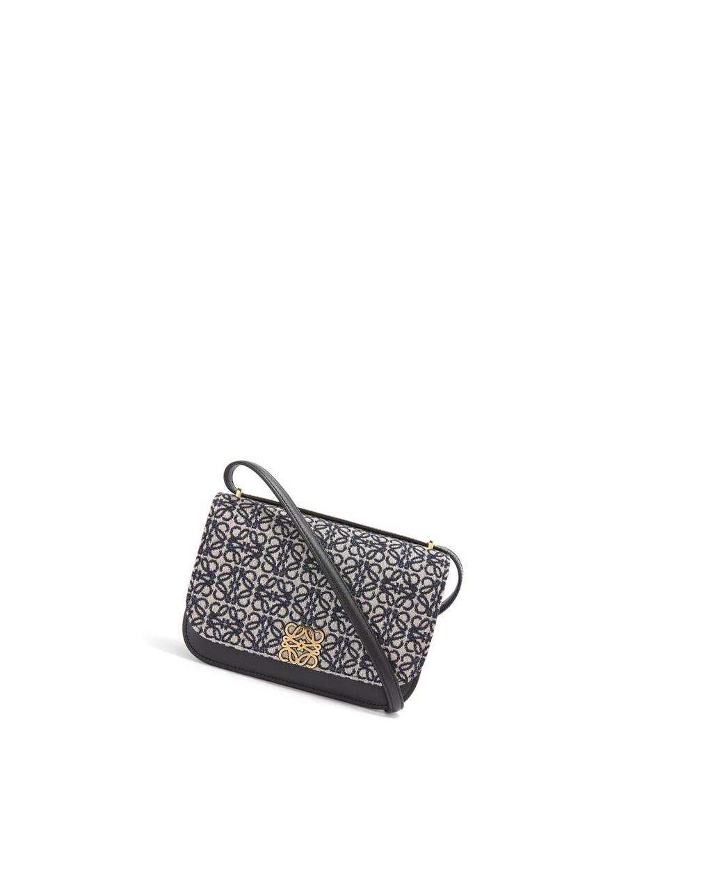 Loewe Small Goya bag in Anagram jacquard and calfskin Bleu Marine Noir | 0253EKZIG