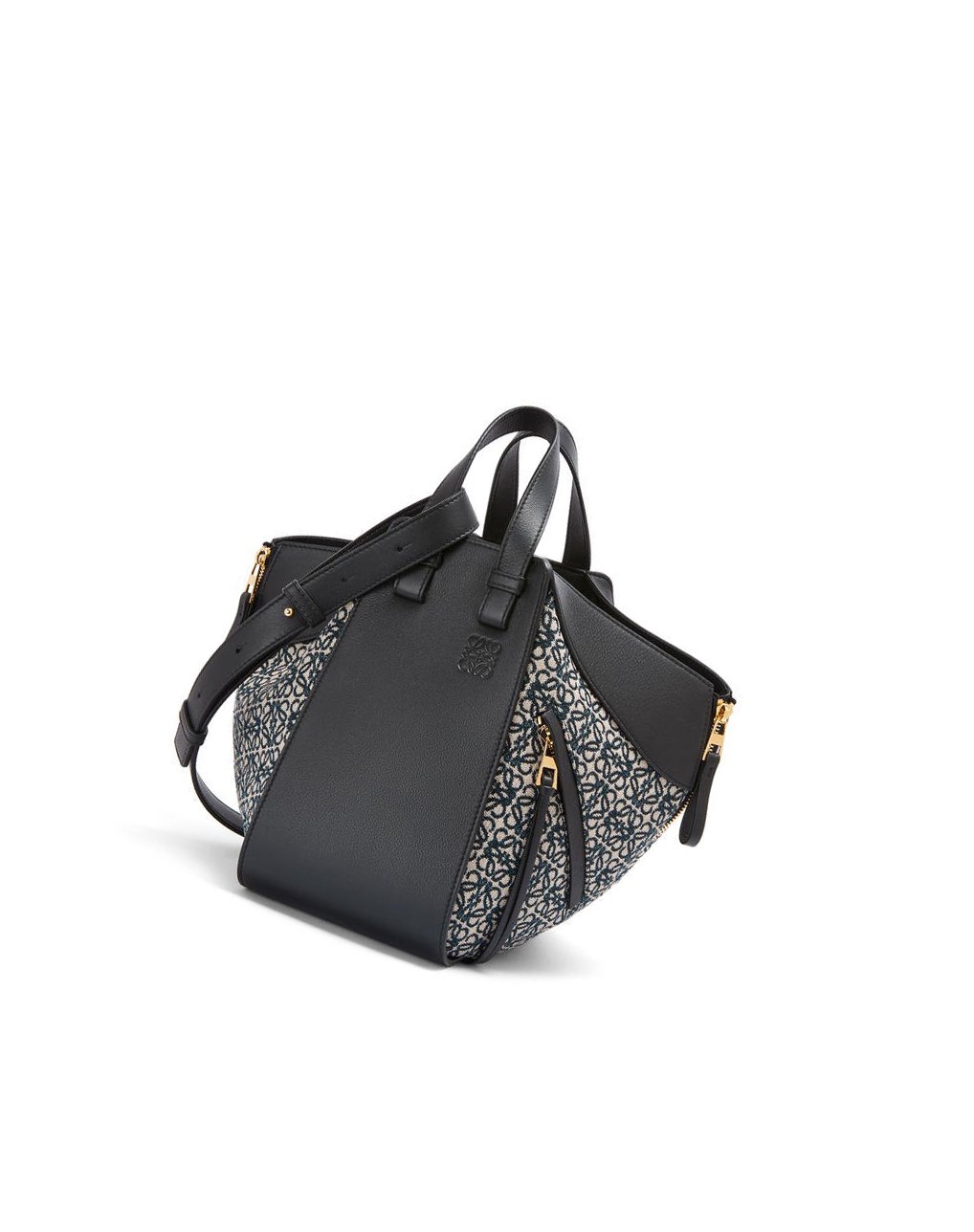 Loewe Small Hammock bag in Anagram jacquard and calfskin Bleu Marine Noir | 9482AHTWB