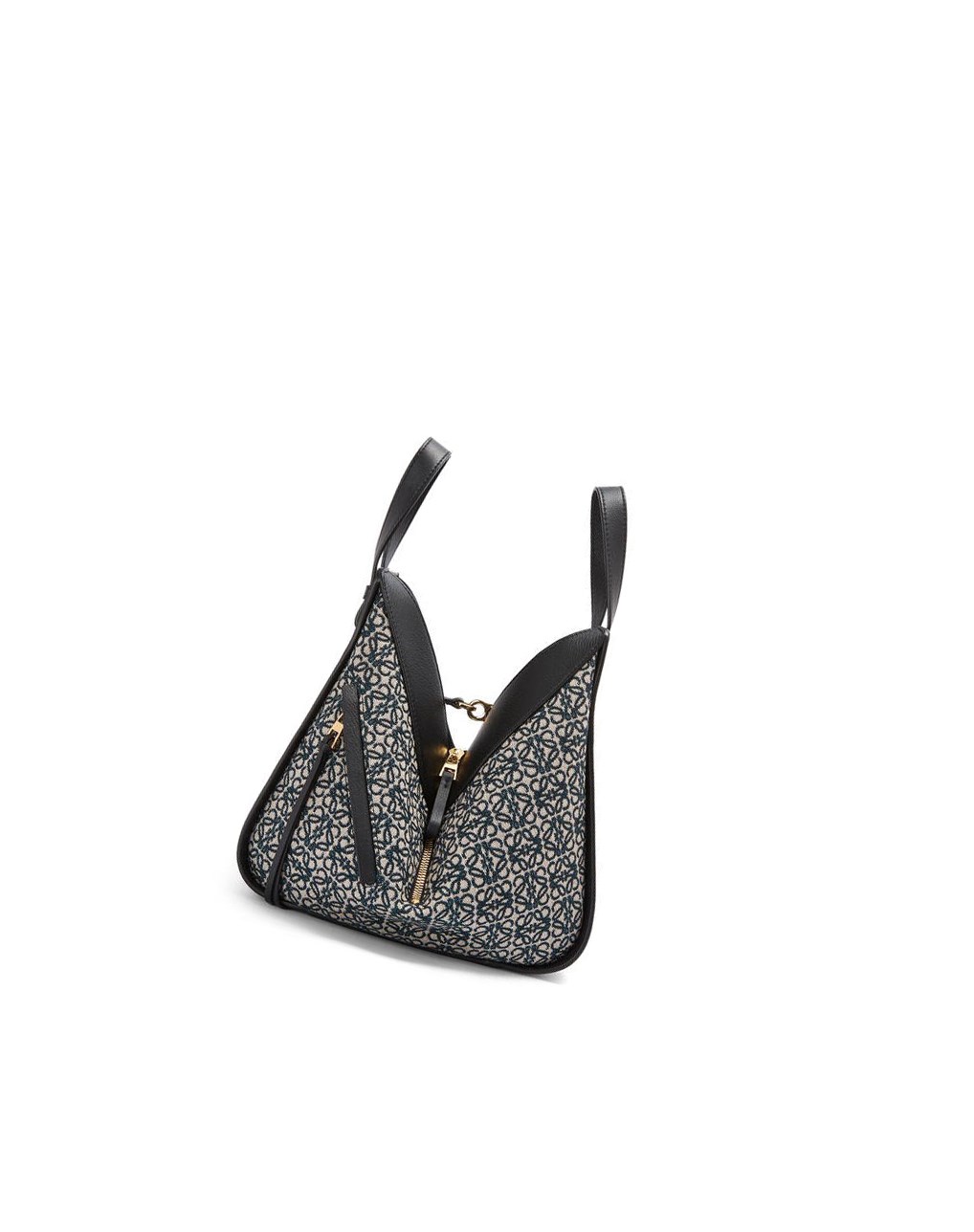 Loewe Small Hammock bag in Anagram jacquard and calfskin Bleu Marine Noir | 9482AHTWB