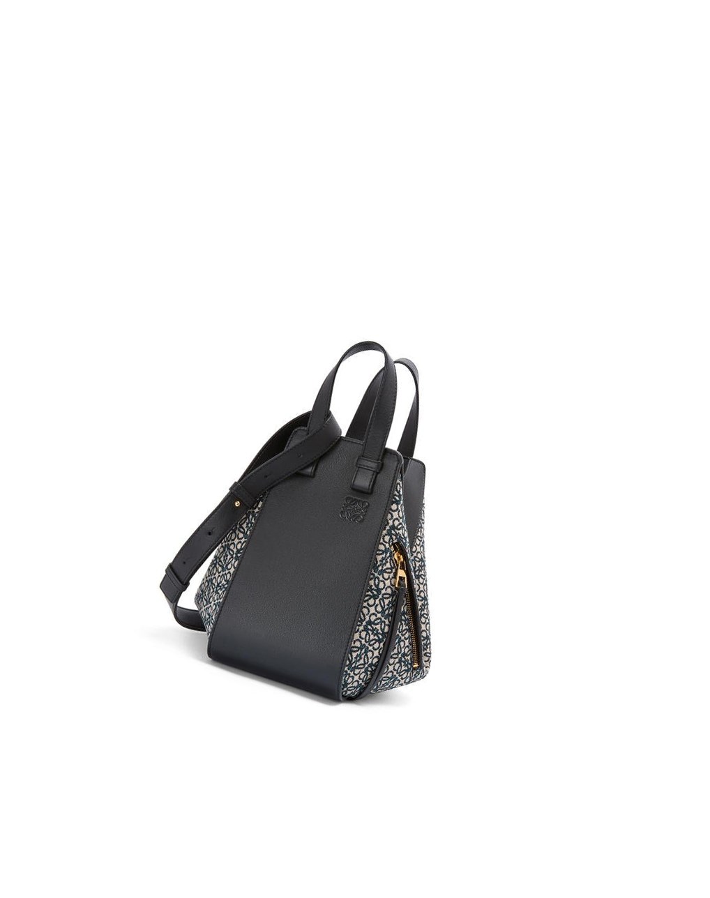 Loewe Small Hammock bag in Anagram jacquard and calfskin Bleu Marine Noir | 9482AHTWB