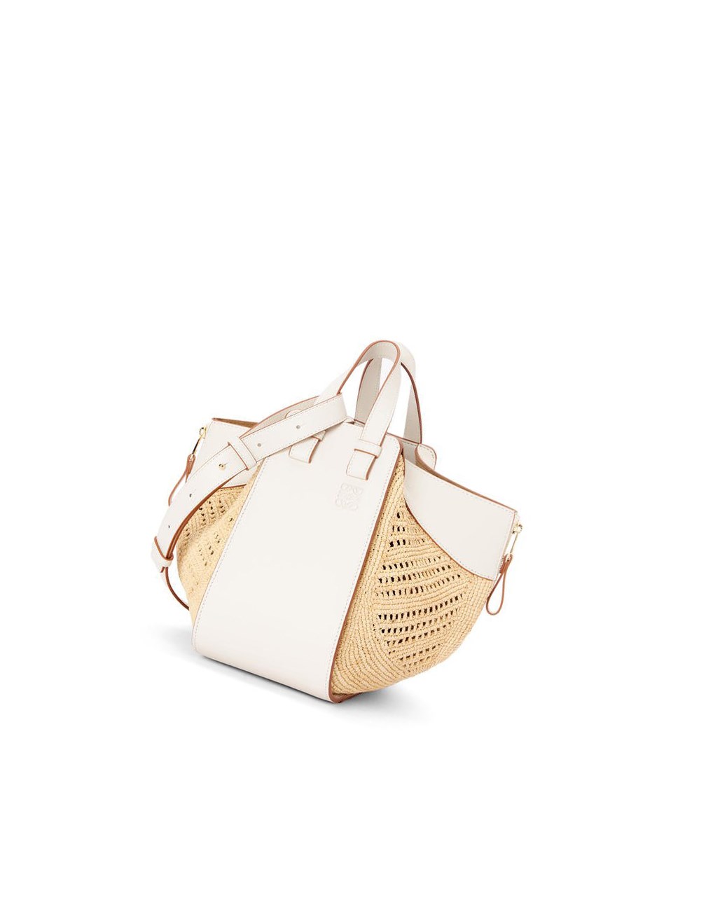 Loewe Small Hammock bag in raffia and calfskin Blanche | 3492TOIXW