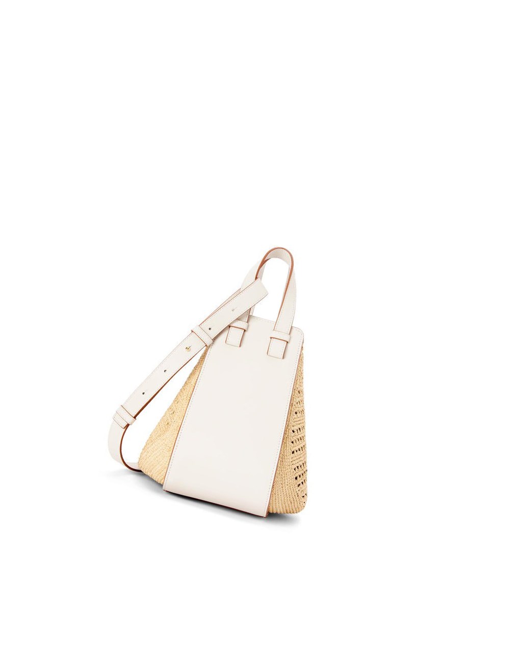 Loewe Small Hammock bag in raffia and calfskin Blanche | 3492TOIXW