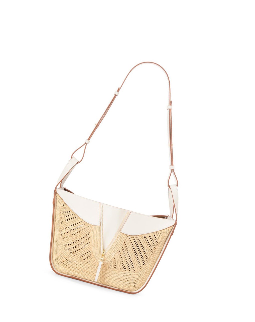 Loewe Small Hammock bag in raffia and calfskin Blanche | 3492TOIXW