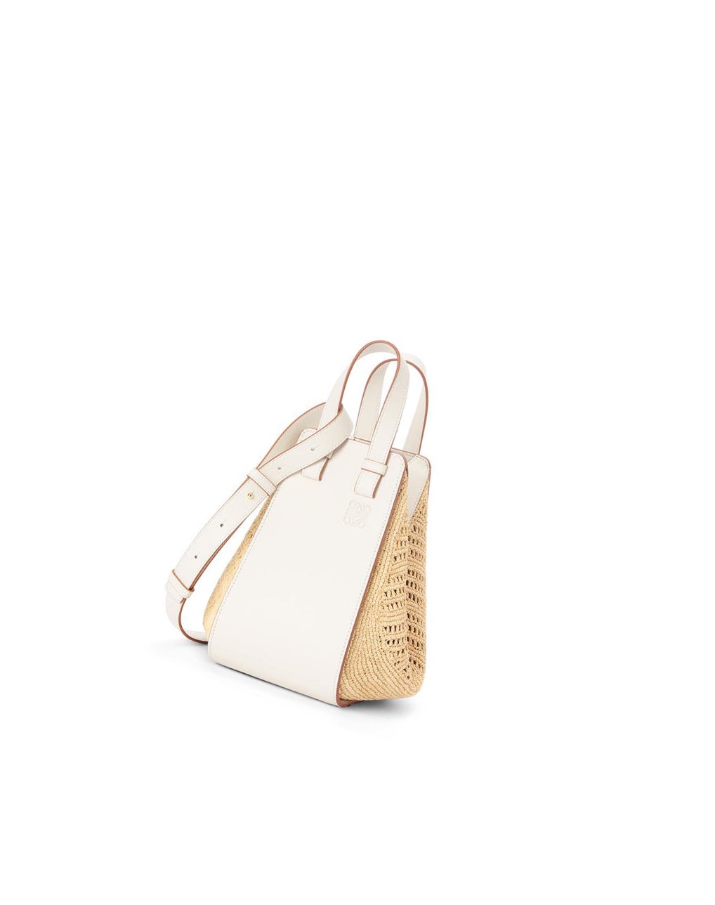 Loewe Small Hammock bag in raffia and calfskin Blanche | 3492TOIXW