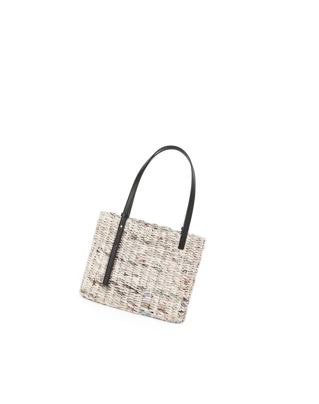 Loewe Small Newspaper Square Basket bag in paper and calfskin Noir Multicolore | 9035NRLJQ