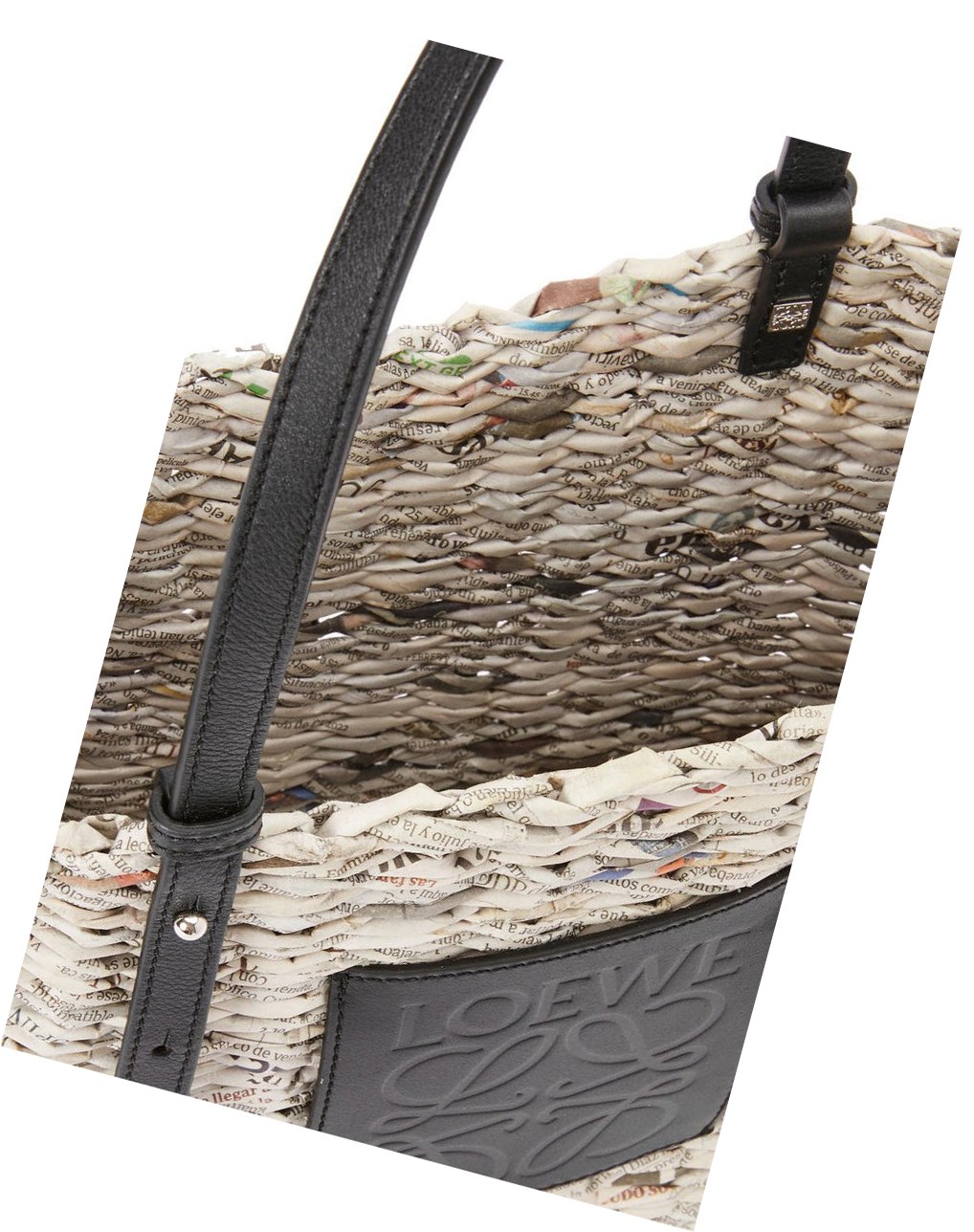 Loewe Small Newspaper Square Basket bag in paper and calfskin Noir Multicolore | 9035NRLJQ