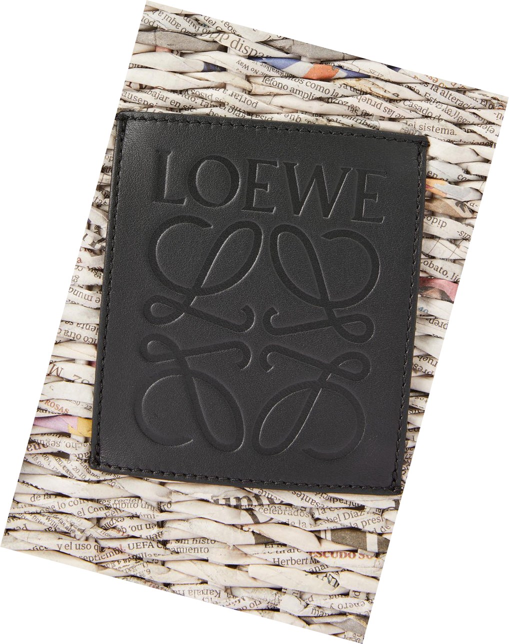 Loewe Small Newspaper Square Basket bag in paper and calfskin Noir Multicolore | 9035NRLJQ