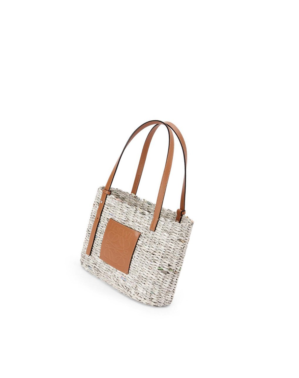 Loewe Small Newspaper Square Basket bag in paper and calfskin Multicolore | 9516DJKZB