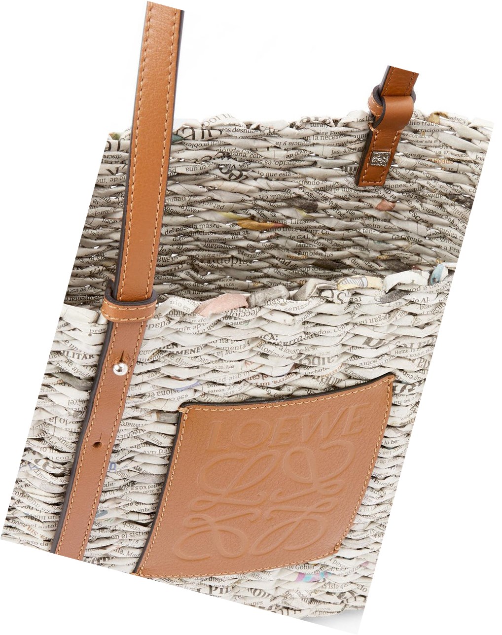 Loewe Small Newspaper Square Basket bag in paper and calfskin Multicolore | 9516DJKZB