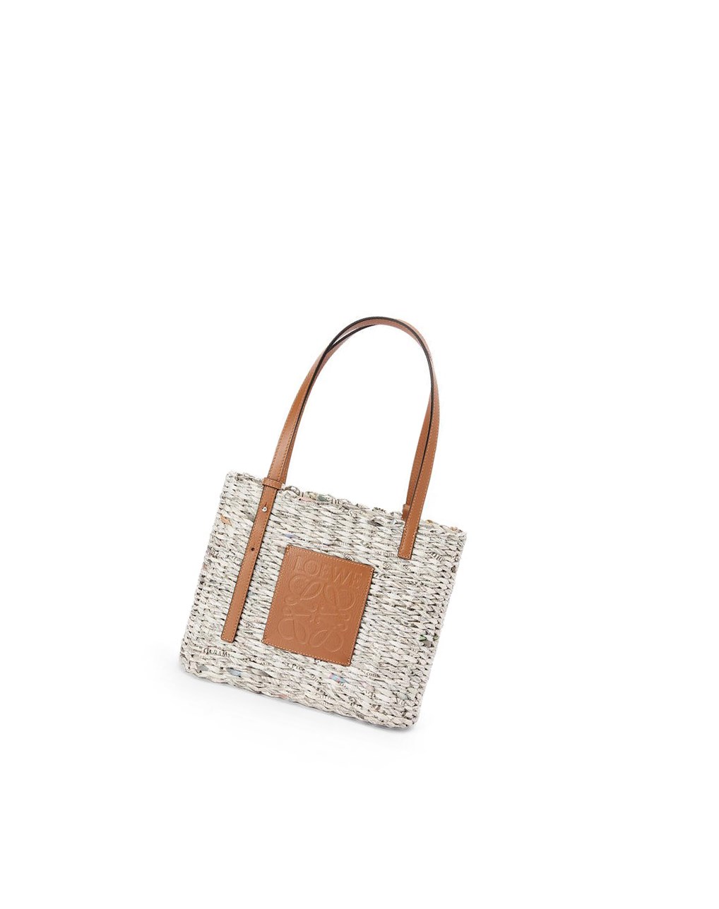 Loewe Small Newspaper Square Basket bag in paper and calfskin Multicolore | 9516DJKZB