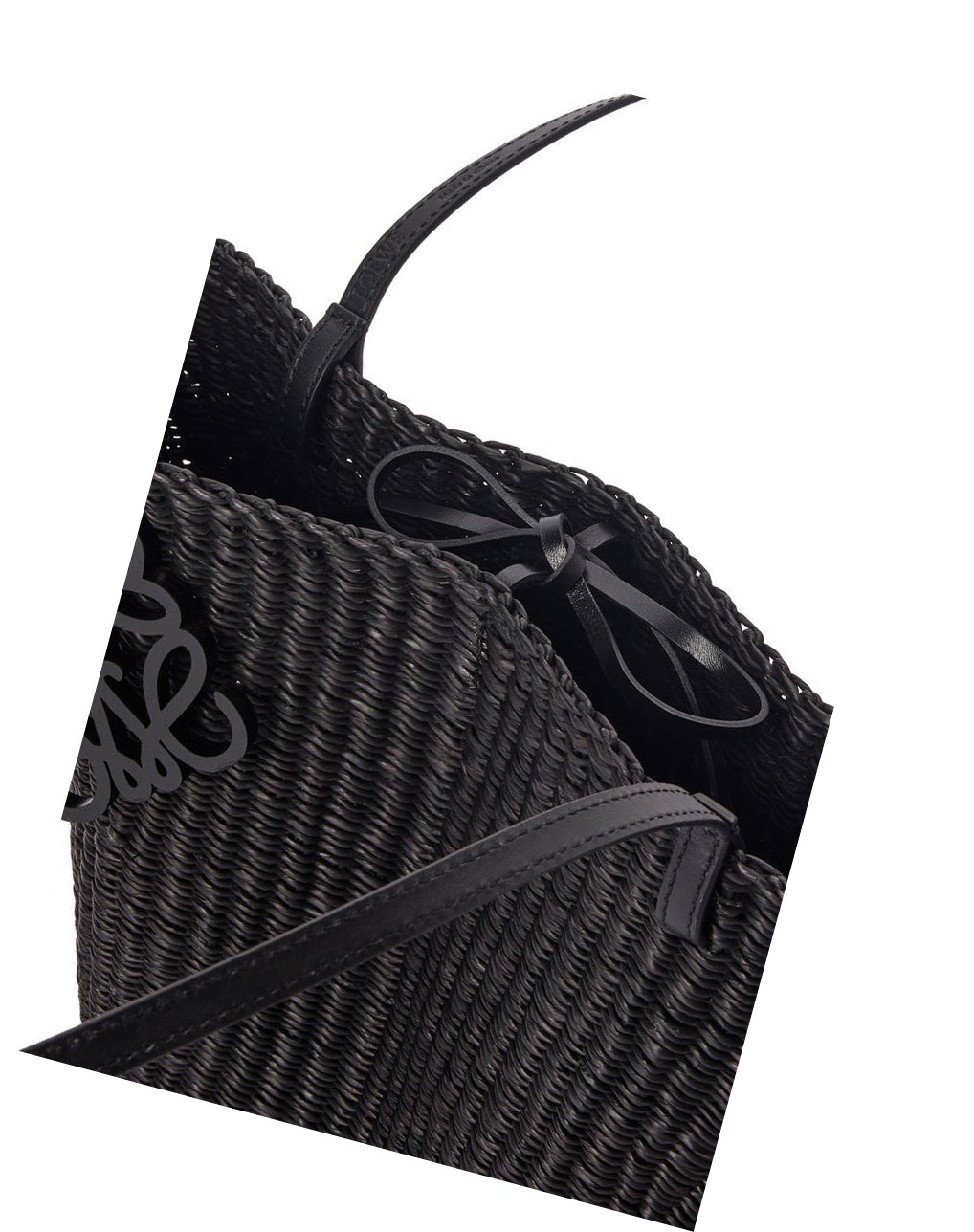 Loewe Small Shell Basket bag in elephant grass and calfskin Noir Noir | 6243ONXIY