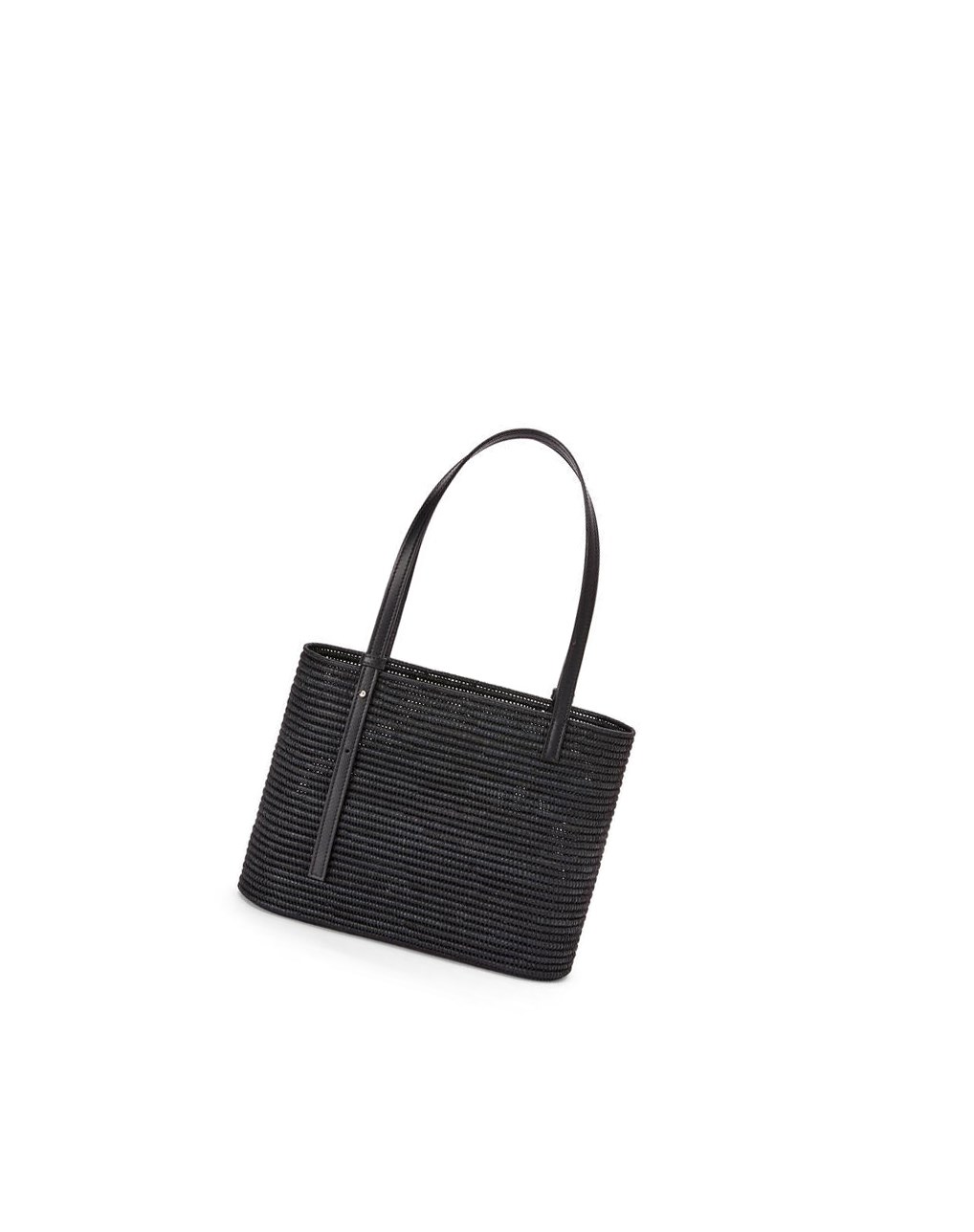 Loewe Small Square Basket in raffia and calfskin Noir Noir | 8710REQZF