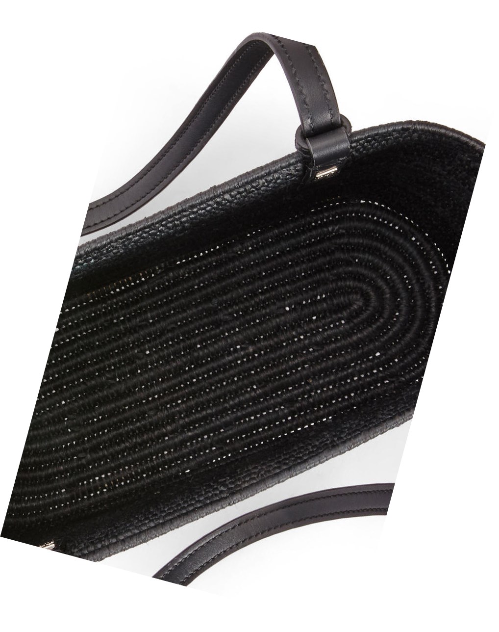 Loewe Small Square Basket in raffia and calfskin Noir Noir | 8710REQZF