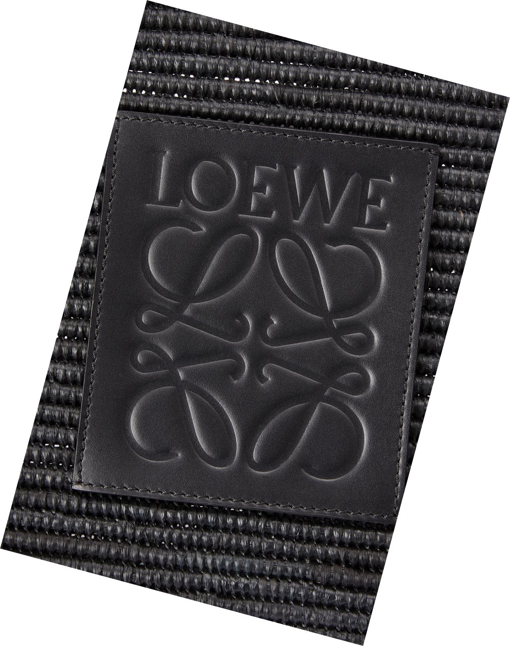 Loewe Small Square Basket in raffia and calfskin Noir Noir | 8710REQZF