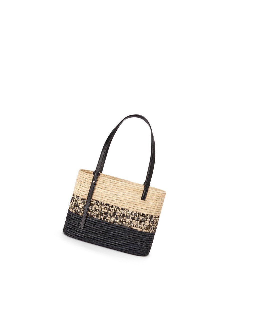 Loewe Square Basket bag in degrade raffia and calfskin Noir | 9816ZEIXO