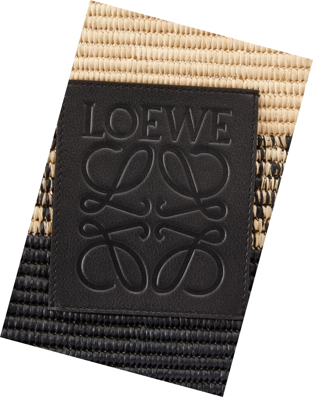 Loewe Square Basket bag in degrade raffia and calfskin Noir | 9816ZEIXO