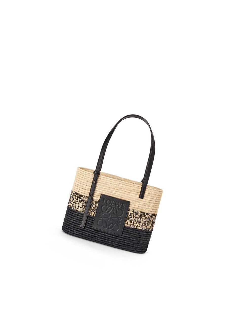 Loewe Square Basket bag in degrade raffia and calfskin Noir | 9816ZEIXO