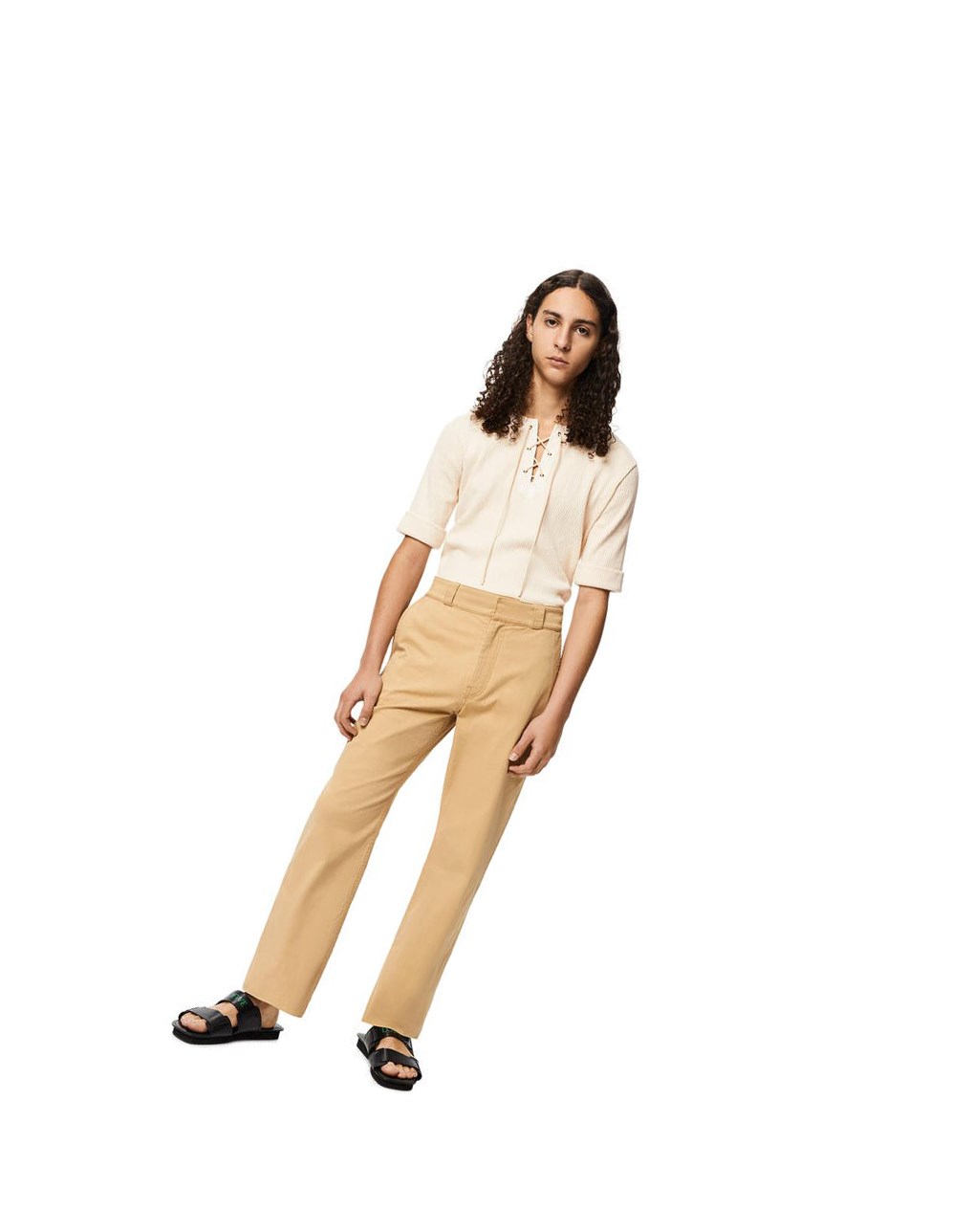 Loewe Straight leg trousers in cotton Beige | 6475QLTJY