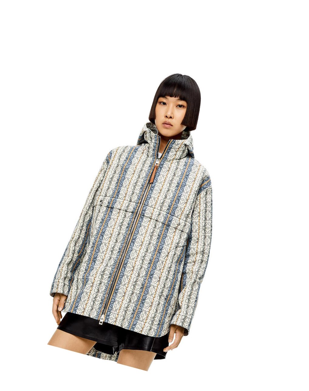 Loewe Stripe Anagram jacquard parka in cotton Bleu Multicolore | 2597FJXOR