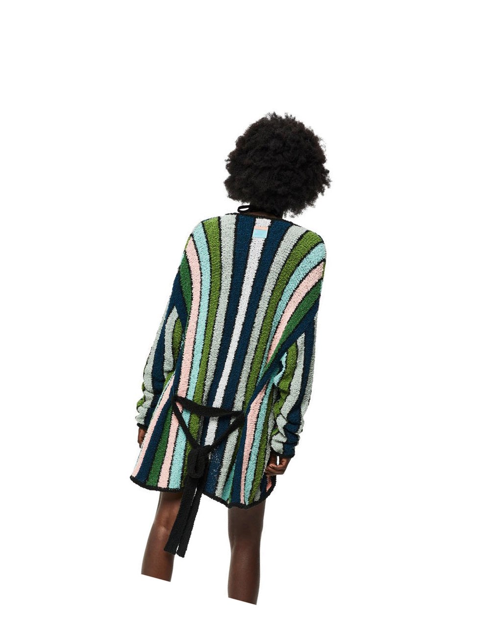 Loewe Stripe belted cardigan in cotton Vert | 8074TJPFX