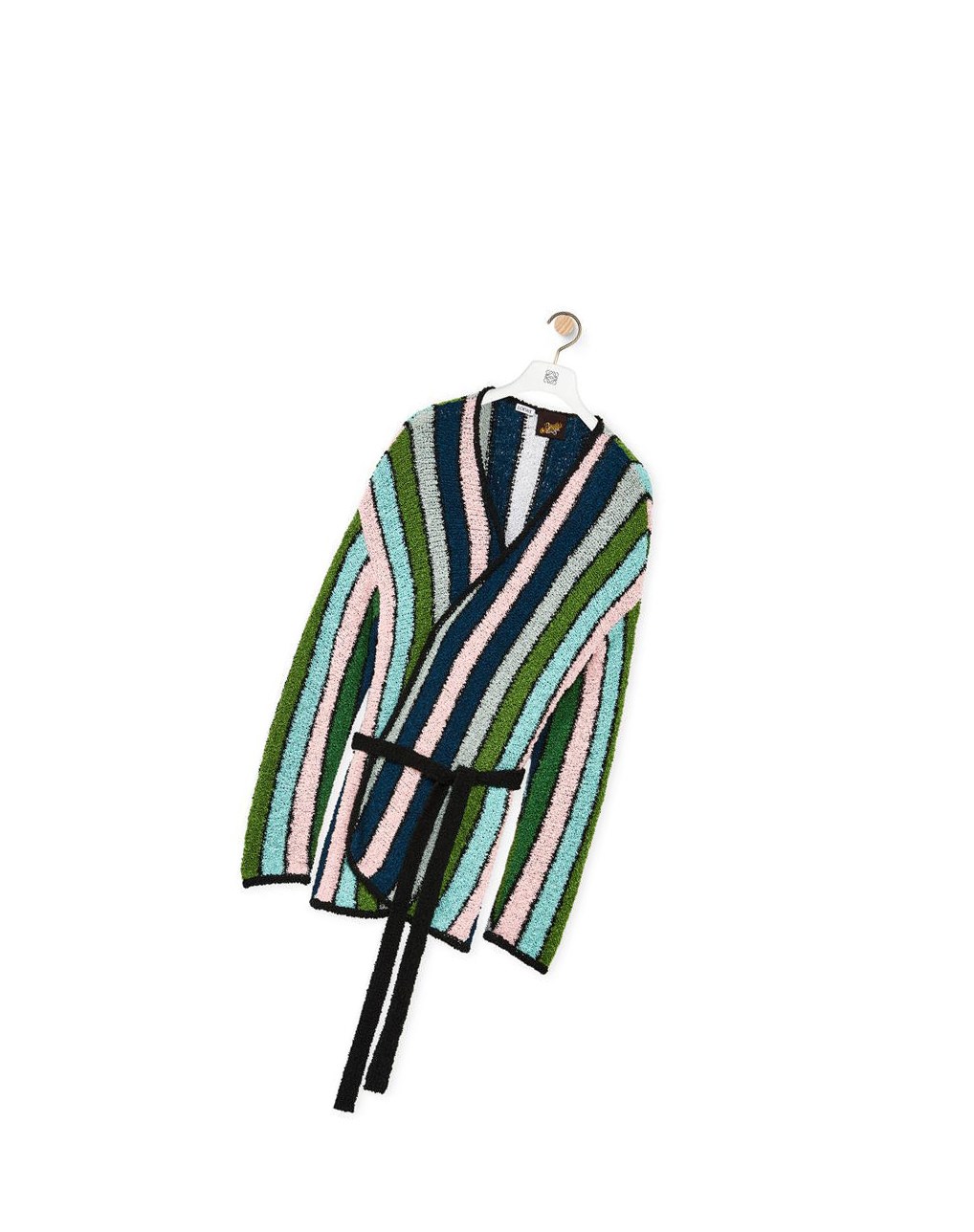 Loewe Stripe belted cardigan in cotton Vert | 8074TJPFX