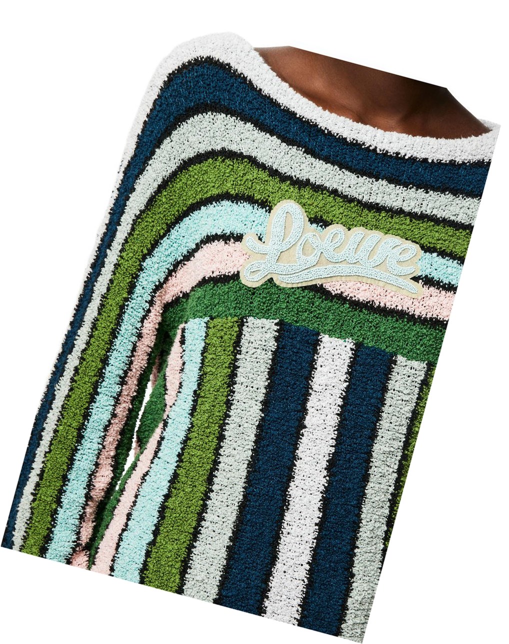 Loewe Stripe embroidered sweater in cotton Vert | 1543RTAXF