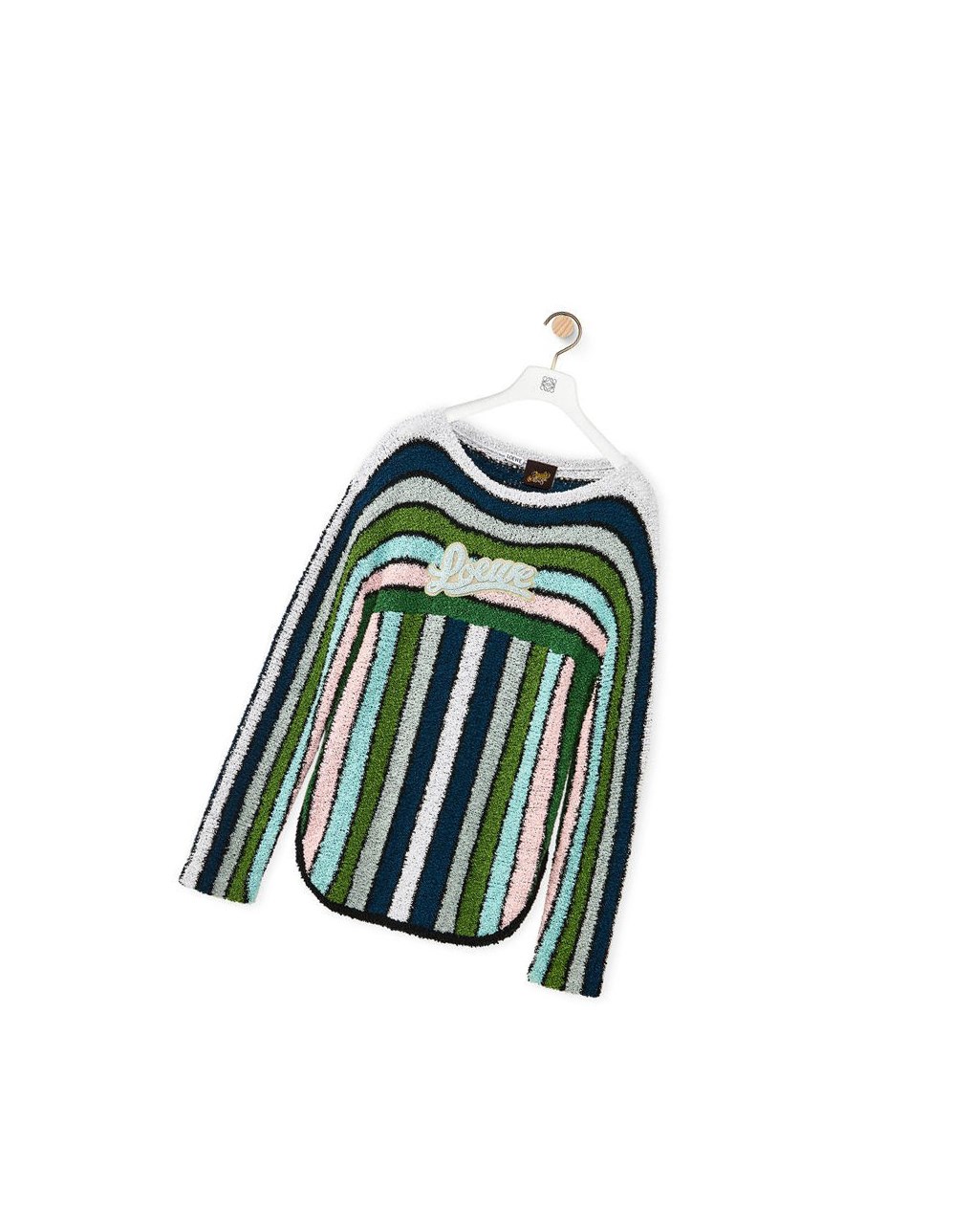 Loewe Stripe embroidered sweater in cotton Vert | 1543RTAXF