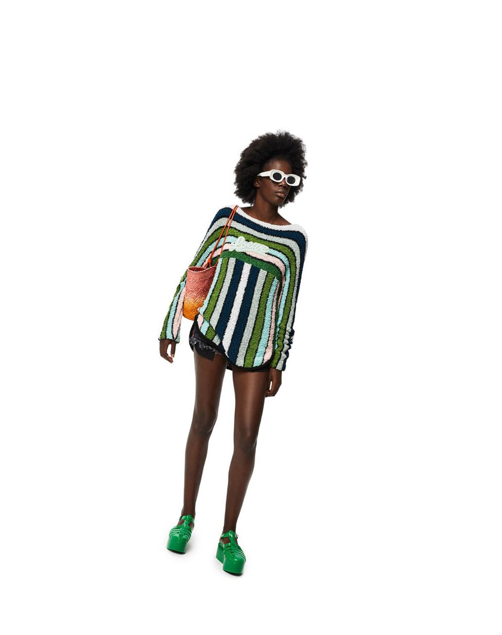 Loewe Stripe embroidered sweater in cotton Vert | 1543RTAXF