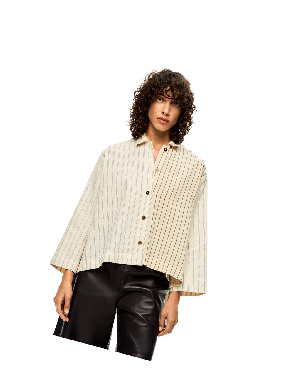 Loewe Stripe tunic shirt in cotton and linen Noir | 9618LZDEY