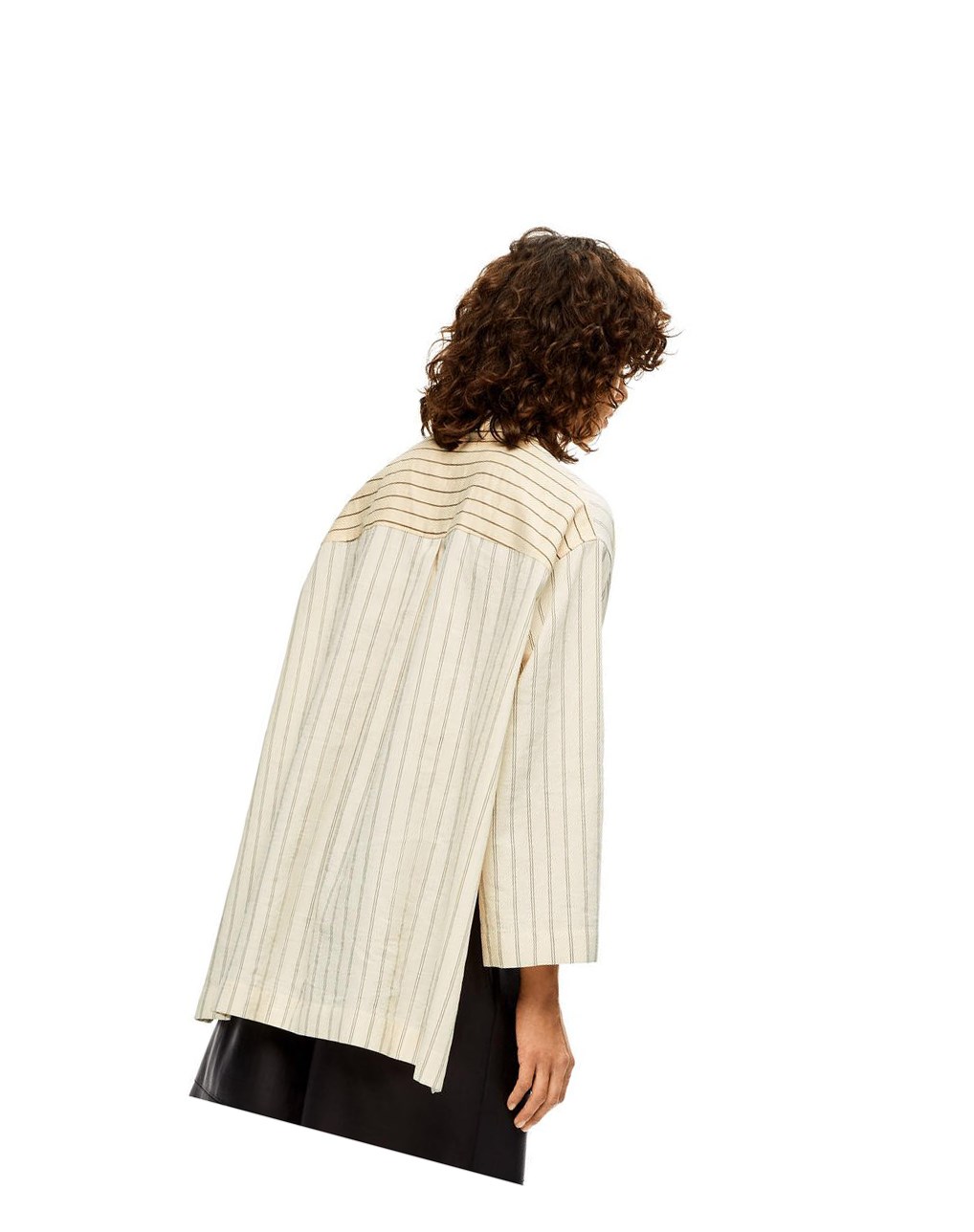 Loewe Stripe tunic shirt in cotton and linen Noir | 9618LZDEY