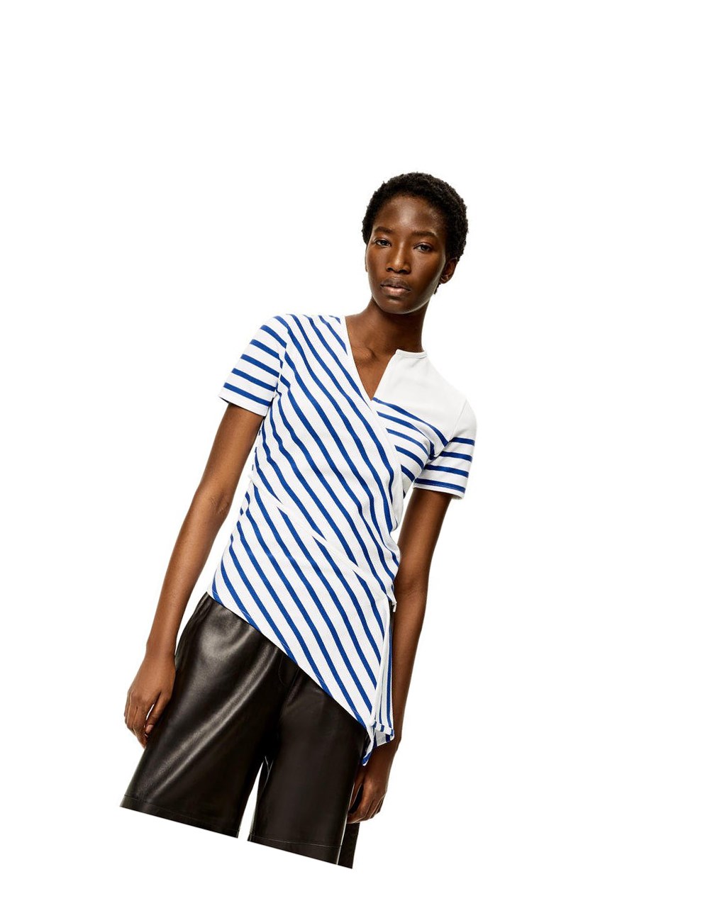 Loewe Striped asymmetric top in cotton Blanche Bleu Marine | 1865JPSGF