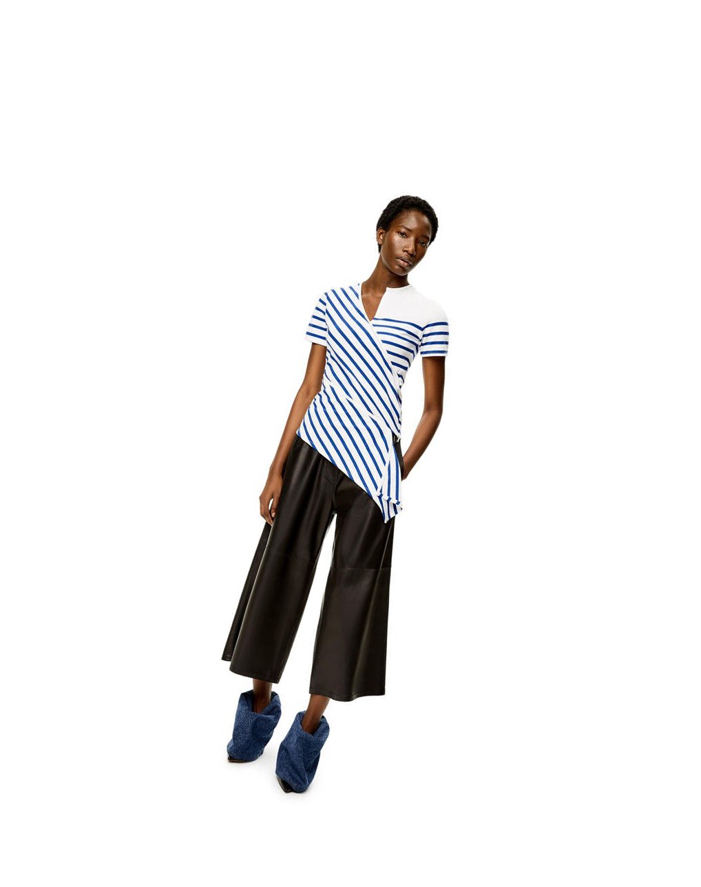 Loewe Striped asymmetric top in cotton Blanche Bleu Marine | 1865JPSGF