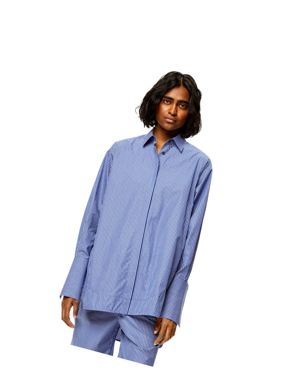 Loewe Striped long shirt in cotton Bleu Blanche | 6874QJYCU