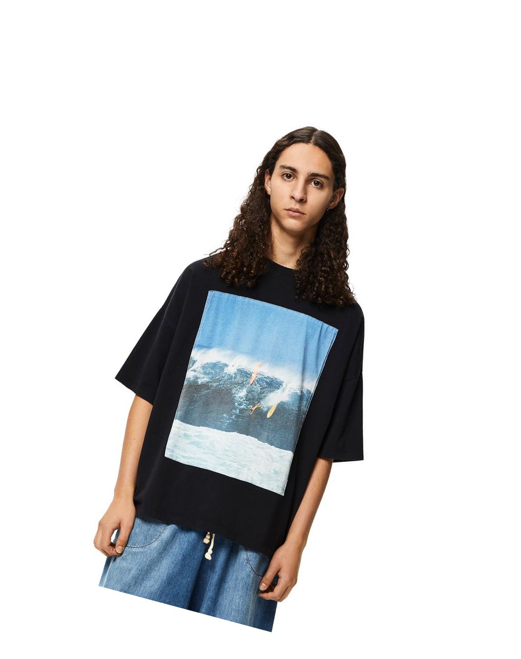 Loewe Surf print T-shirt in cotton Grise Foncé Bleu | 7938DIWUB