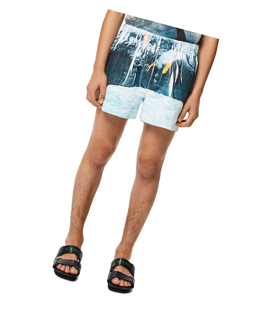 Loewe Surf print short pants in linen Blanche Bleu Marine Bleu | 2657KLEOM