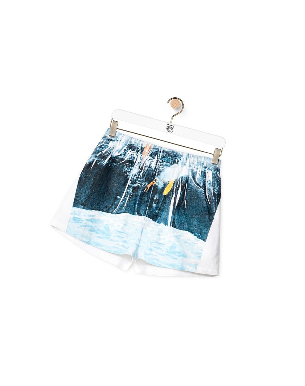 Loewe Surf print short pants in linen Blanche Bleu Marine Bleu | 2657KLEOM