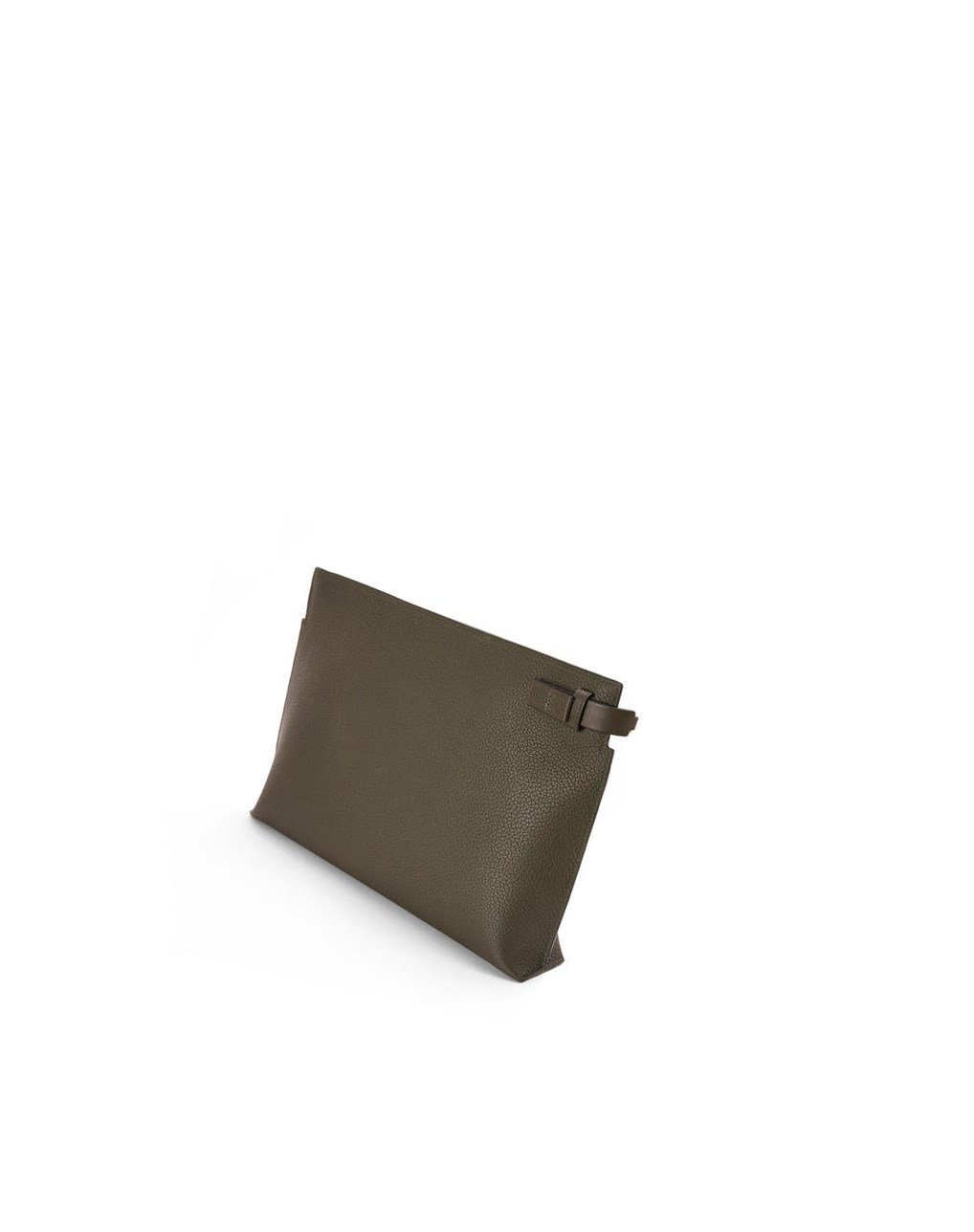 Loewe T Pouch in grained calfskin Kaki Foncé Vert | 3527PNHDO