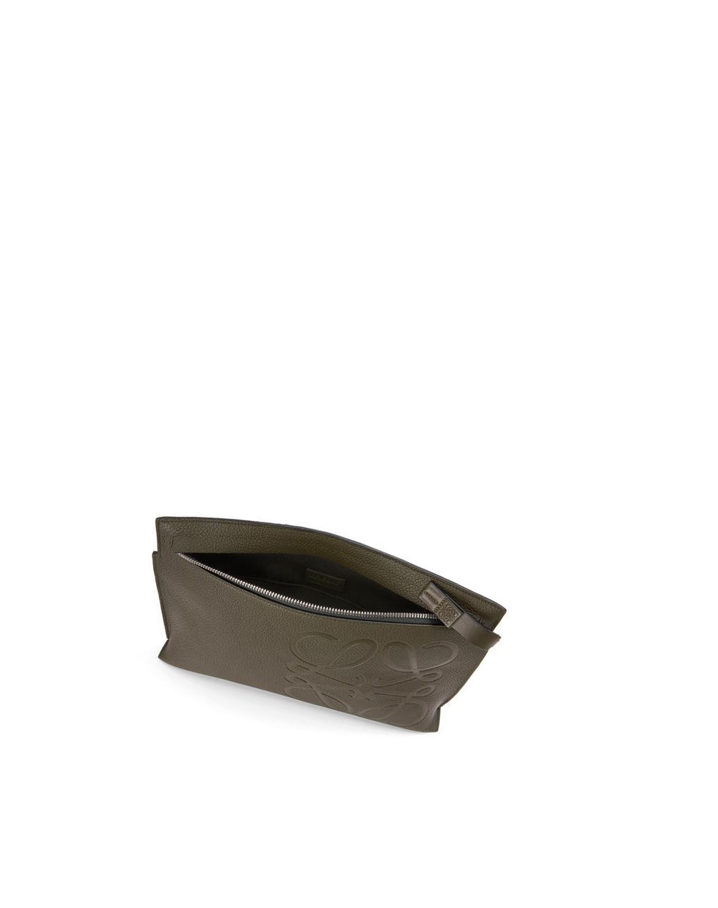 Loewe T Pouch in grained calfskin Kaki Foncé Vert | 3527PNHDO