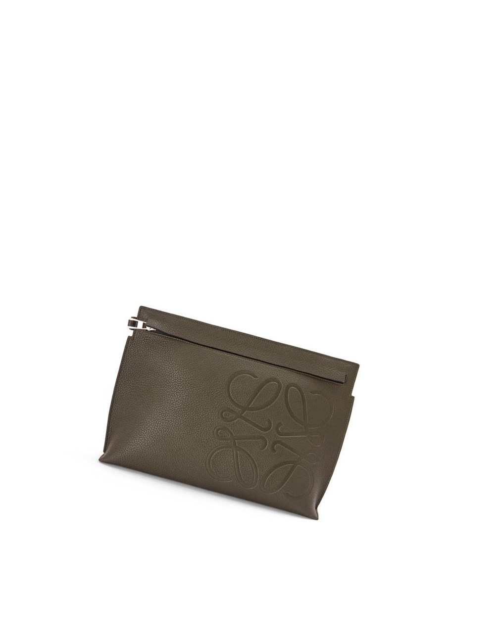 Loewe T Pouch in grained calfskin Kaki Foncé Vert | 5816YXMTD