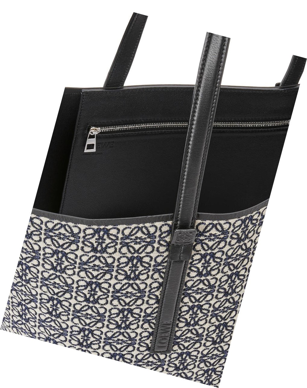 Loewe T Tote bag in Anagram jacquard and calfskin Bleu Marine Noir | 4273VBKFN